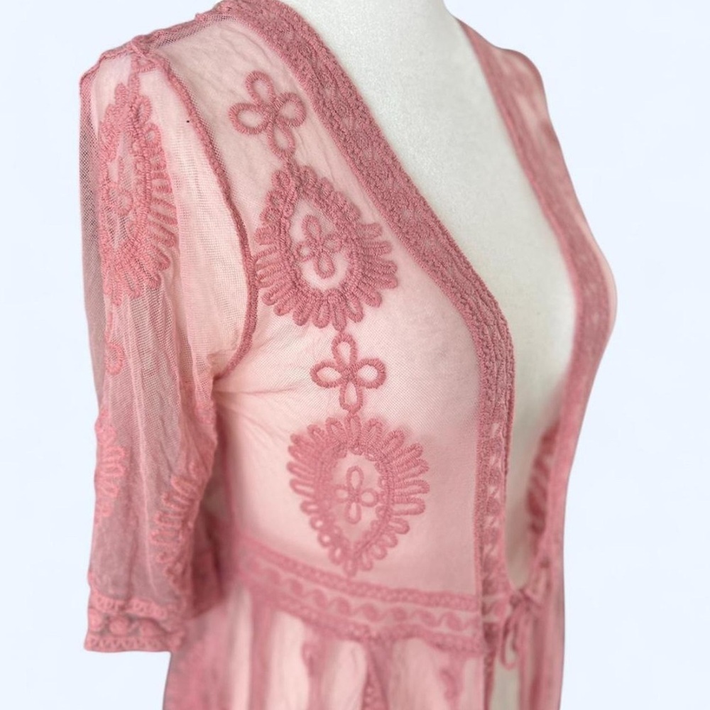 Forgotten Grace Womens Pink Lace Kimono Fairy Core Boho Festival Coverup Small